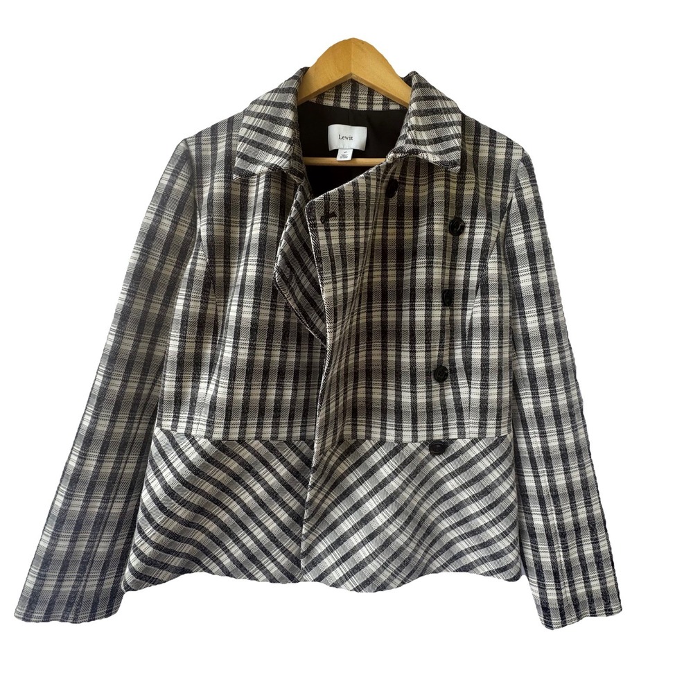 Lewit Chandler Jacket Coat Women's XL Plaid Peplum Wool Blend Blazer $450 New - Picture 3 of 6